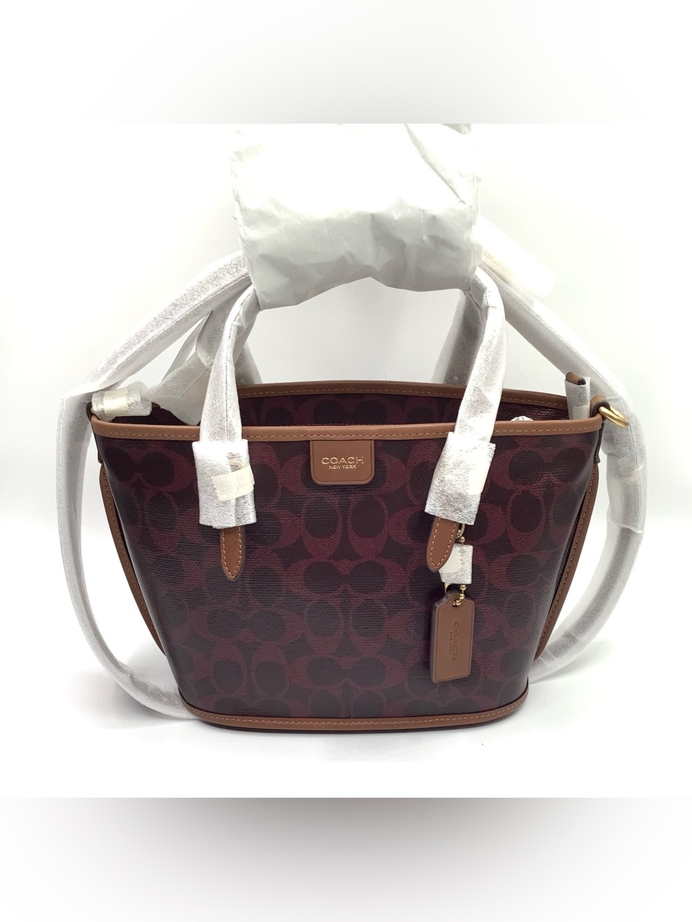 Coach Signature CC Taxi Tote in Black Currant Sable with Crossbody Strap - NWT